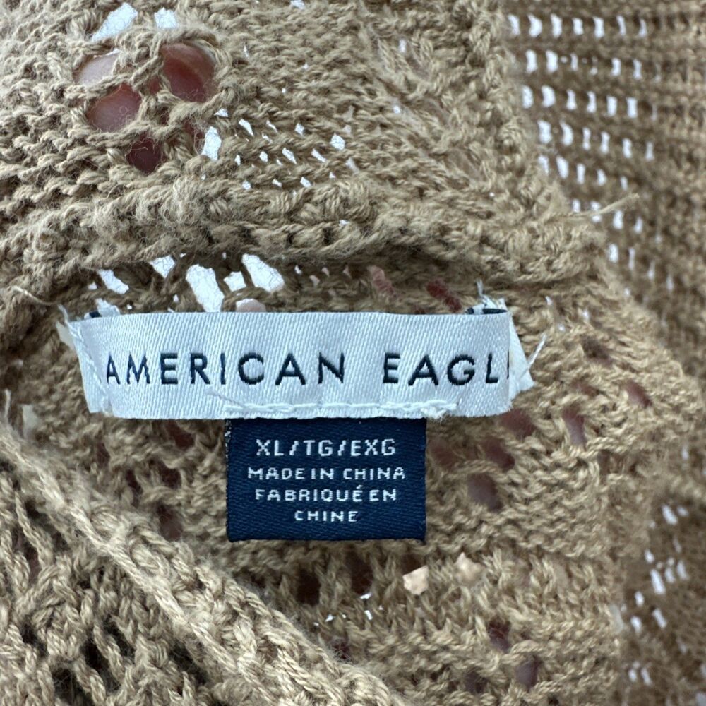 American Eagle Crochet Jumpsuit Tan Knit Wide Leg Boho Festival Cover Up Size XL - Picture 8 of 9